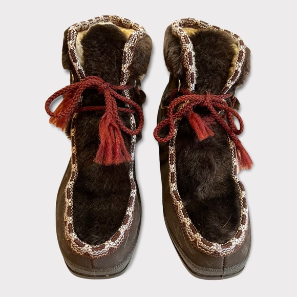 Vintage 70s Snowland Scandinavian Suede and Faux Fur Winter Snow Boots Sz 7 - Picture 8 of 8